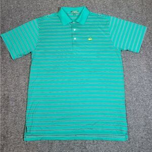 Master's Peter Millar Men's Polo  Golf Size L Green Striped Navy White Shirt
